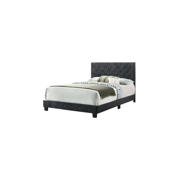 Glory Furniture Suffolk Velvet Upholstered Full Bed in Black
