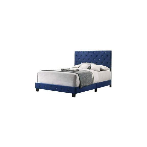 Glory Furniture Suffolk Velvet Upholstered Full Bed in Navy Blue