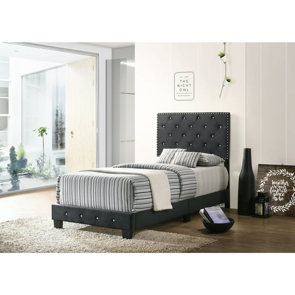 Glory Furniture Suffolk Velvet Upholstered Twin Bed in Black