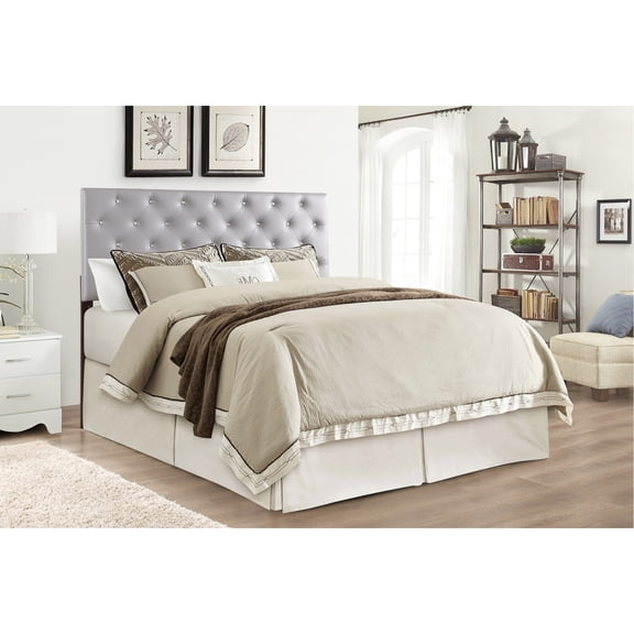 Glory Furniture Super G0134 Grey Headboard - 41 To 53 Inches Adjustable Faux Leather Tufting With Button Easy Clean Mount Bed Or Wall Height On