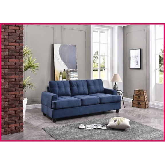Glory Furniture Transitional Navy Blue Micro Suede Sofa - Removable Backs/Arms for Easy Delivery