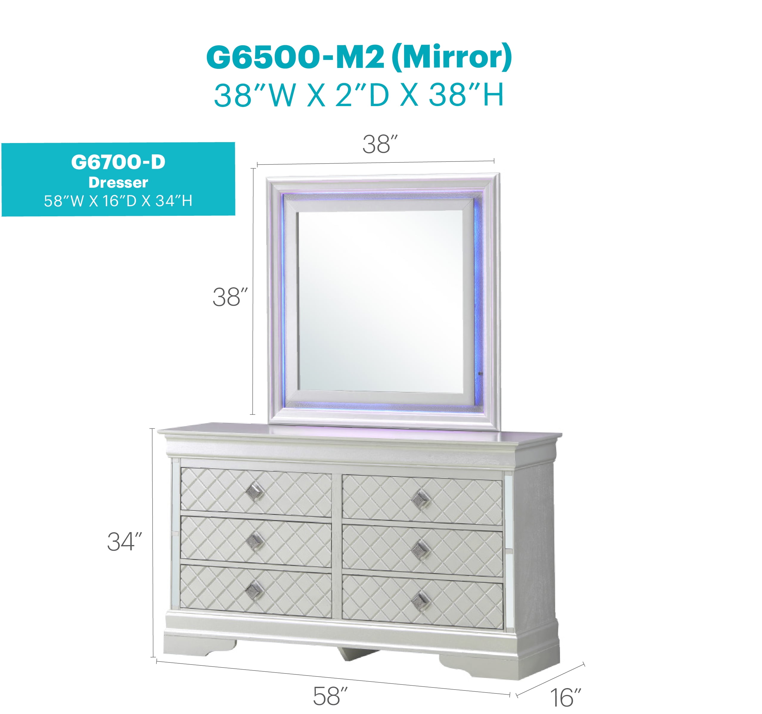 Glory Furniture Verona G6700-D Dresser , Silver Champagne