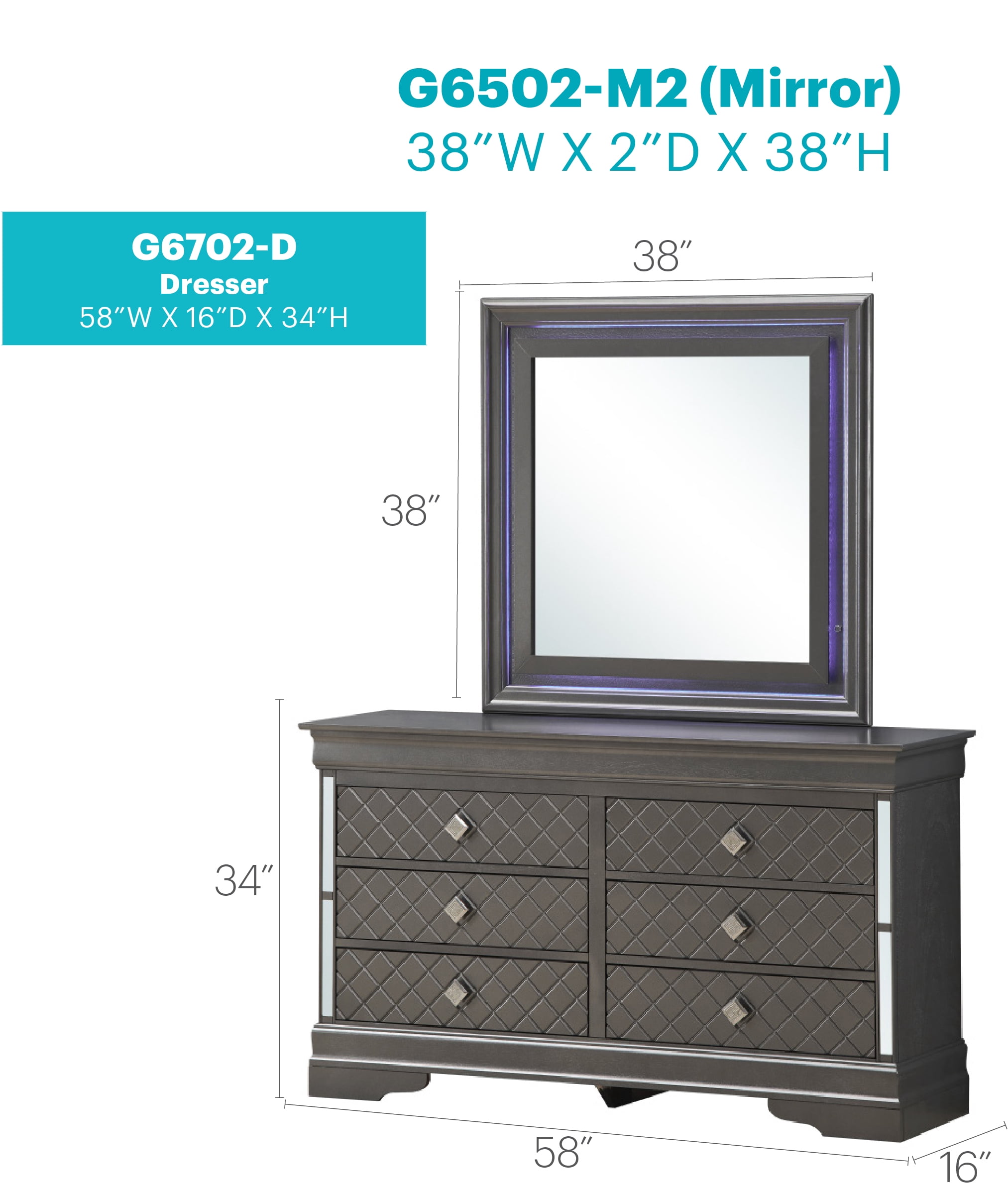 Glory Furniture Verona G6702-D Dresser , Metalic Black