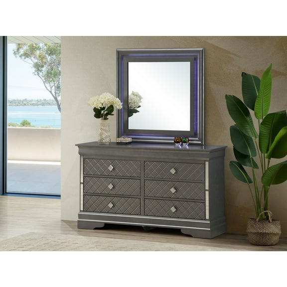Glory Furniture Verona Wood 6 Drawer Dresser in Charcoal