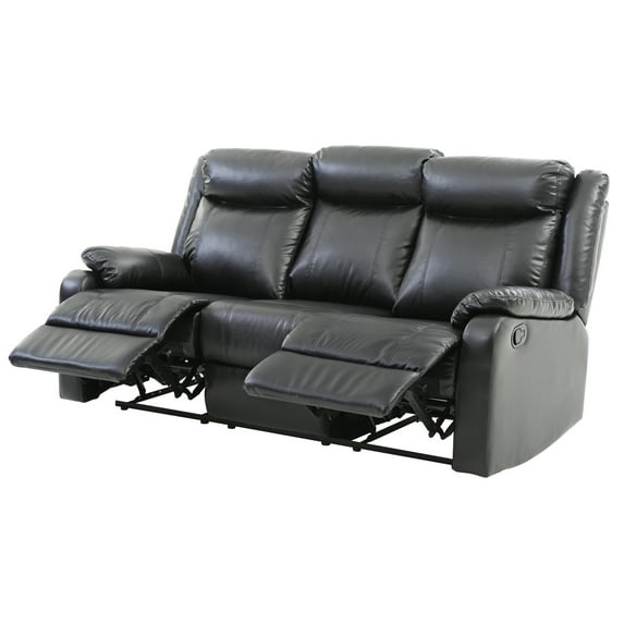 Glory Furniture Ward Faux Leather Double Reclining Sofa in Black