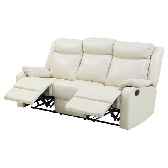 Glory Furniture Ward Faux Leather Double Reclining Sofa in Pearl