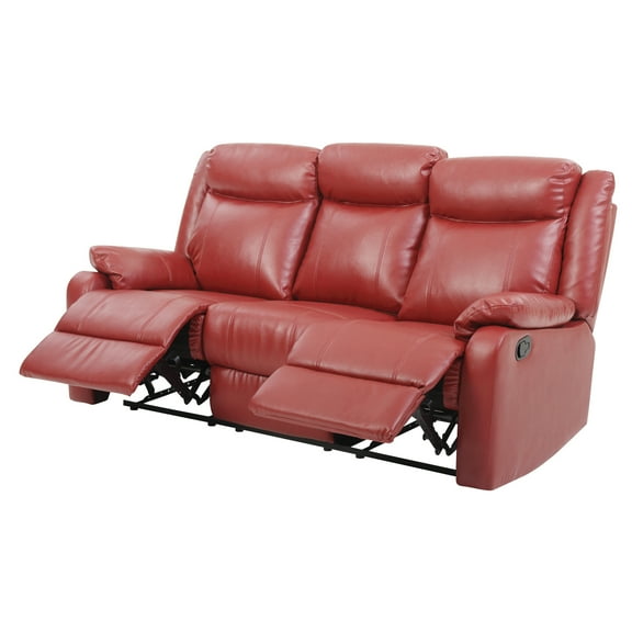 Glory Furniture Ward Faux Leather Double Reclining Sofa in Red
