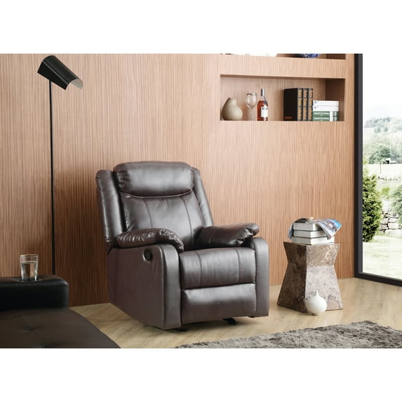 Glory Furniture Ward Faux Leather Rocker Recliner in Dark Brown