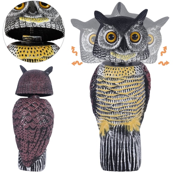 16.5 Inch Large Fake Owl Decoy Statue, Upgrade Spring-Connected Wiggling Head Lifelike Simulation Owl Statue, Bird Deterrent Scarecrow for Garden Yard Outdoor