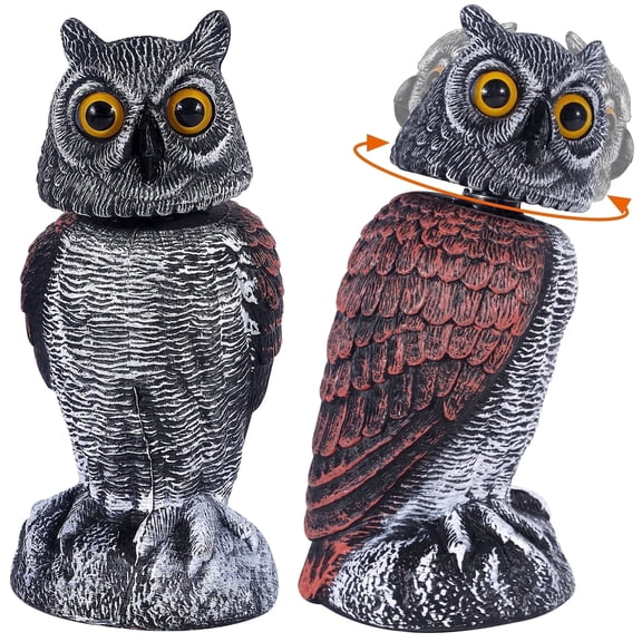 Glory Island 2 Pack Fake Owl Decoy Statue, 360 Degrees Swivel Head Lifelike Simulation Owl Statue, Bird Deterrent Scarecrow for Garden Yard Outdoor