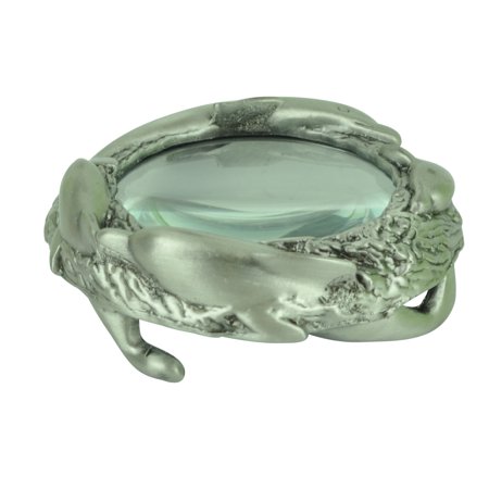 Glory Land Paper Weight Cast Metal Pewter Finish 2X Dolphins Magnifier Loupe