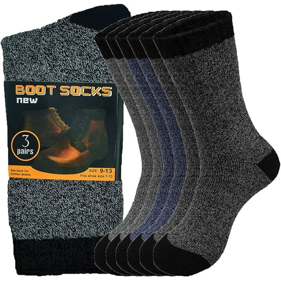 Glory Max 3-Pack Men's Winter Thermal Heated Cotton Warm Boots Crew Socks Size 10-13