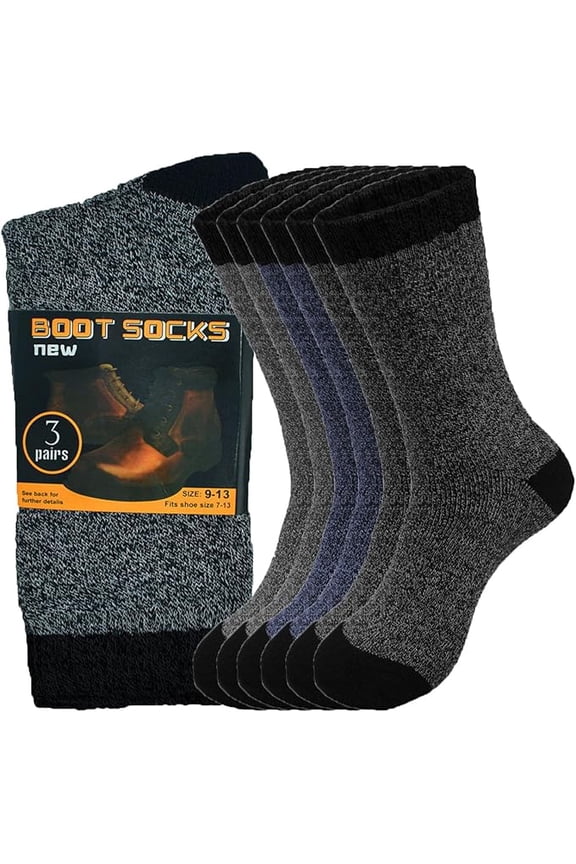 3-Pack Men's Winter Thermal Heated Cotton Warm Boots Crew Socks Size 10-13