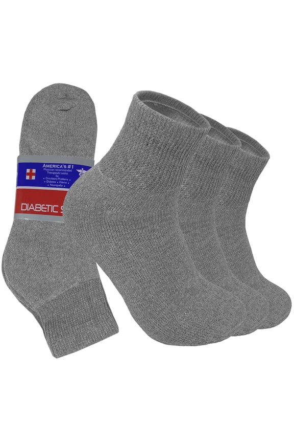 3 Pairs Men's Women's Diabetic Circulatory Ankle Quarter Gray Cotton Socks Size 9-11