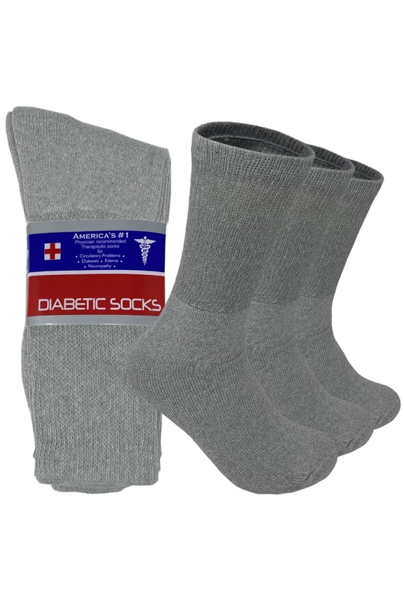 3 Pairs Men's Women's Diabetic Circulatory Crew Gray Cotton Socks Size 13-15