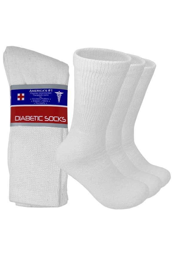 3 Pairs Men's Women's Diabetic Circulatory Crew White Cotton Socks Size 9-11