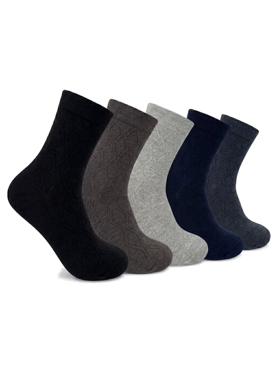 5 Pairs Men Premium Argyle Mid-Calf Crew Dress Socks Multi Colors Size 10-13