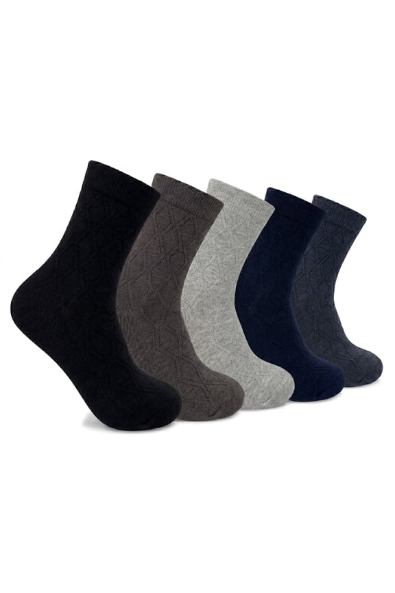 5 Pairs Men Premium Argyle Mid-Calf Crew Dress Socks Multi Colors Size 10-13