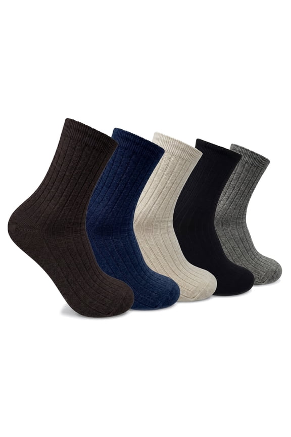 5 Pairs Men Premium Ribbed Knit Mid-Calf Crew Dress Socks Multi Colors Size 10-13