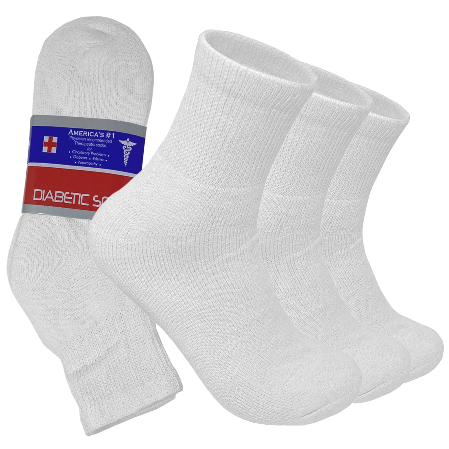 Glory Max 6 Pairs Men's Women's Diabetic Circulatory Ankle Quarter White Cotton Socks Size 13-15