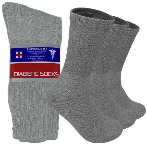 Glory Max 6 Pairs Men's Women's Diabetic Circulatory Crew Gray Cotton Socks Size 13-15
