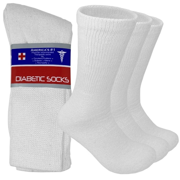 Glory Max 6 Pairs Men's Women's Diabetic Circulatory Crew White Cotton Socks Size 9-11