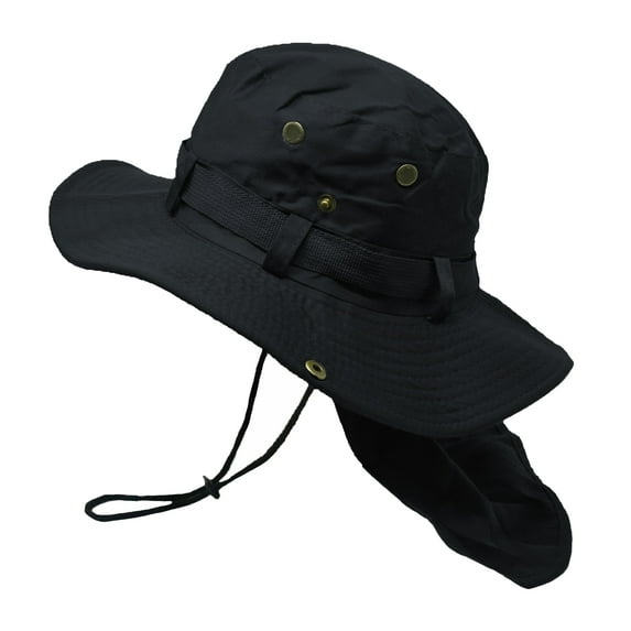 Glory Max Bucket Boonie Hat with Neck Flap Cover Sun Safari Wide Brim Fishing Cap Black