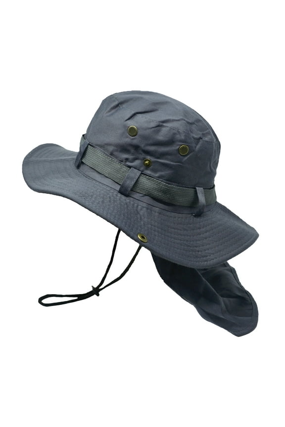 Glory Max Bucket Boonie Hat with Neck Flap Cover Sun Safari Wide Brim Fishing Cap Dark Gray