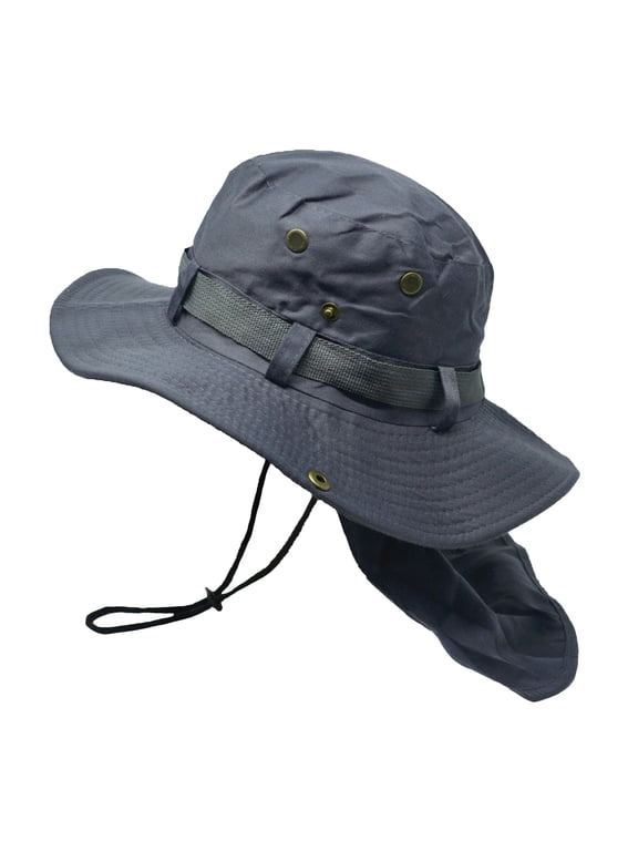 Bucket Boonie Hat with Neck Flap Cover Sun Safari Wide Brim Fishing Cap Dark Gray