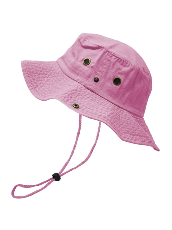 Classic 100% Cotton Wide Brim Bucket Hat Summer Outdoor Boonie Pink Hats
