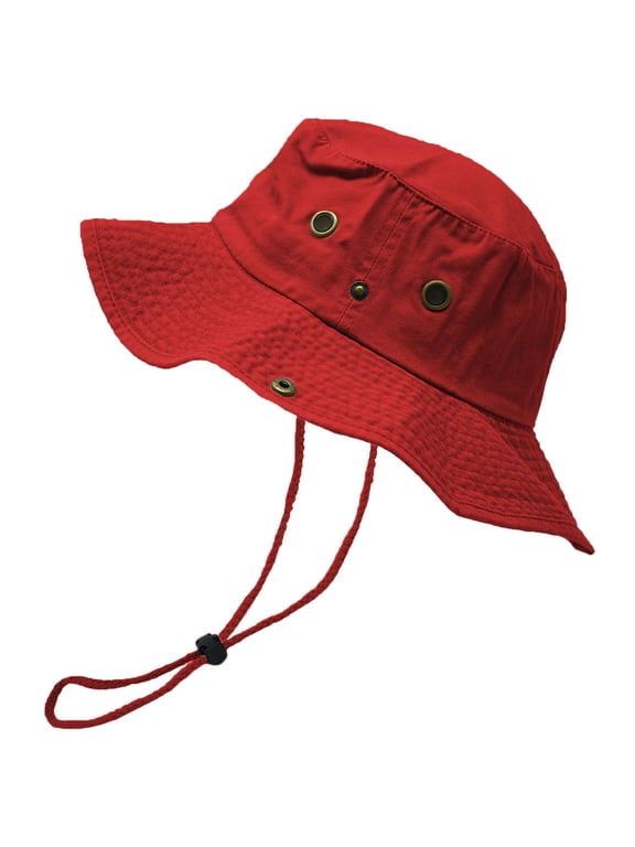Classic 100% Cotton Wide Brim Bucket Hat Summer Outdoor Boonie Red Hats