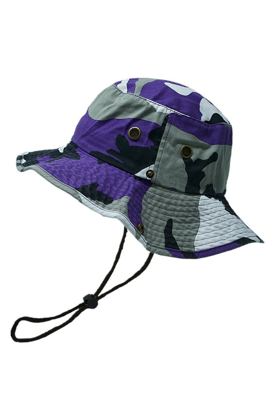 Glory Max Classic Cotton Wide Brim Bucket Hat Summer Outdoor Boonie Camo Purple Hats