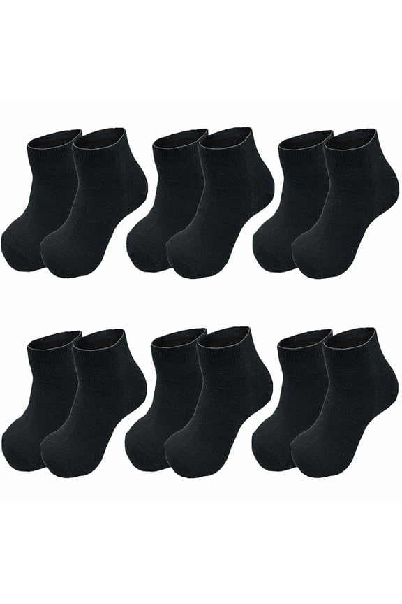 Glory Max Kids Baby Boys Girls Toddler Solid Ankle Socks Cotton Size 2-4 Years Black 12 Pairs