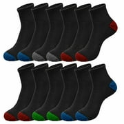 GLORY MAX TRADING Glory Max Men's Athletic Cotton Cushioned Black 2-Tone Ankle Socks Size 10-13 12 Pairs