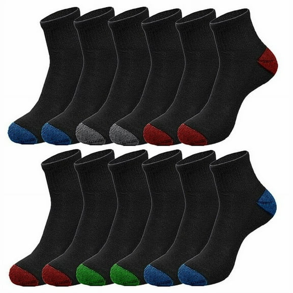 Glory Max Men's Athletic Cotton Cushioned Black 2-Tone Ankle Socks Size 9-11 12 Pairs