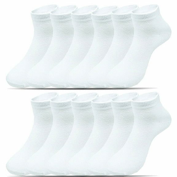 Glory Max Men's Casual Cotton Solid White Ankle Low Cut Socks Size 10-13 12 Pairs