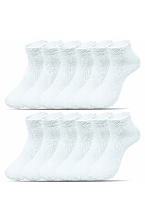 Glory Max Men's Casual Cotton Solid White Ankle Low Cut Socks Size 10-13 12 Pairs