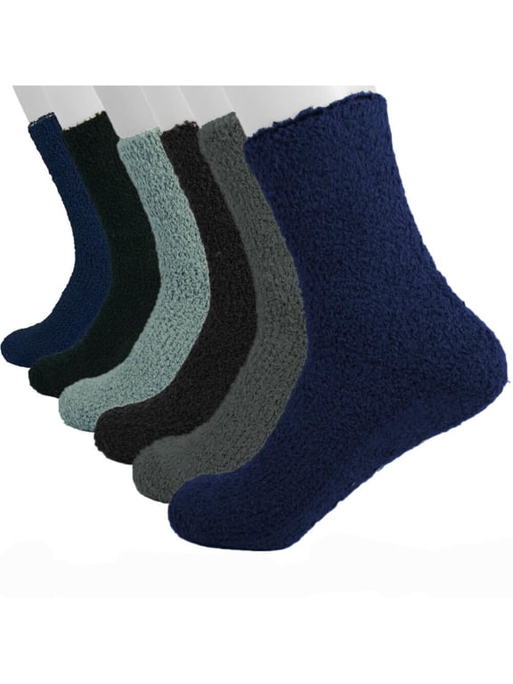 Men's Soft Cozy Fuzzy Socks Non-Skid Solid Fluff Plush Home Slipper Socks - 4 Pairs