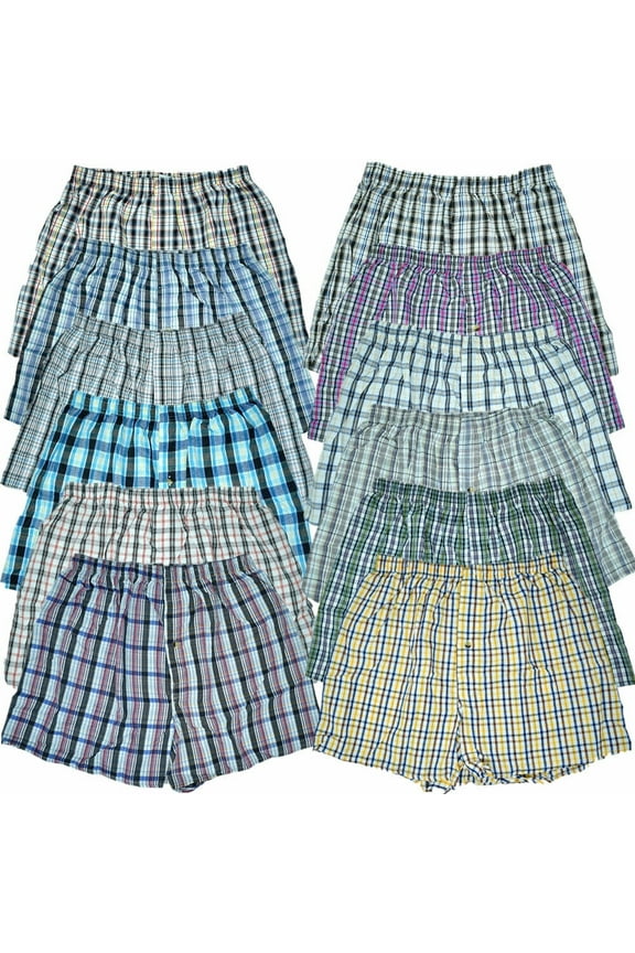 Glory Max Men's Woven Boxer Briefs Shorts Trunk Cotton Underwear Size M-2XL 12 Pack