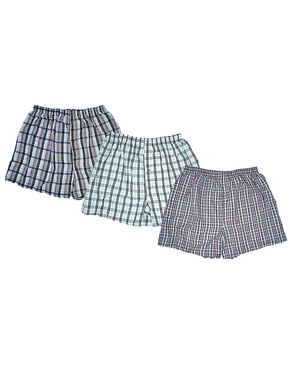 Men's Woven Boxer Briefs Shorts Trunk Cotton Underwear Size M-2XL 3 Pack