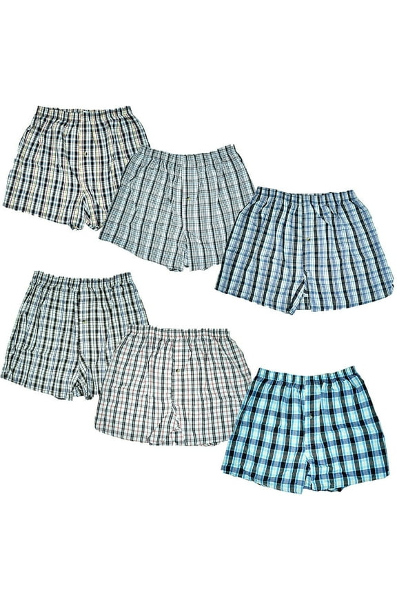 Glory Max Men's Woven Boxer Briefs Shorts Trunk Cotton Underwear Size M-2XL 6 Pack
