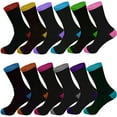 thumbnail image 1 of Glory Max Women's Assorted Colors Black 2 Tones Design Cotton Crew Socks Size 9-11 12 Pairs, 1 of 3