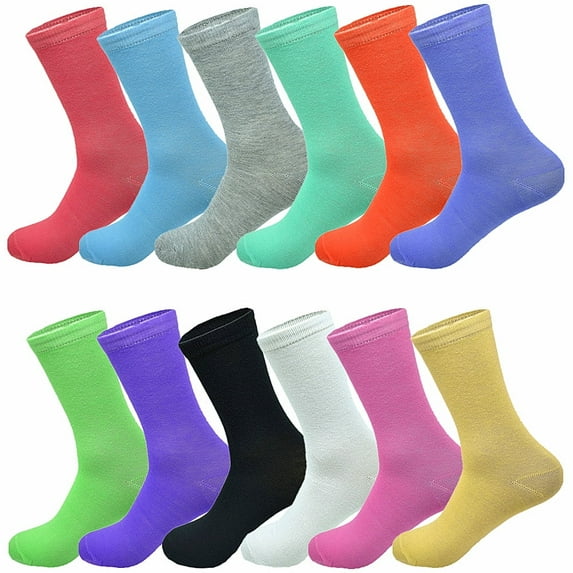 Glory Max Women's Assorted Colors Mixed Solid Cotton Crew Socks Size 9-11 6 Pairs