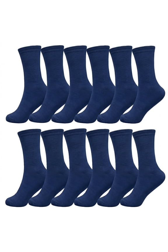 Women's Assorted Colors Navy Solid Cotton Crew Socks Size 9-11 6 Pairs