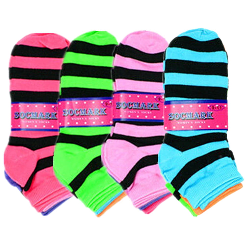 Glory Max Women's Cotton Black Striped Design Ankle Socks Size 9-11 ...