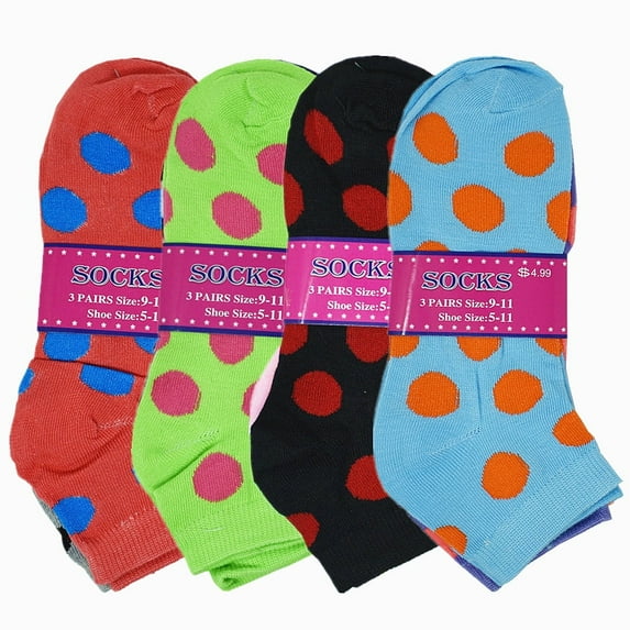 Glory Max Women's Cotton Dots Design Ankle Socks Size 9-11 Assorted Colors 12 Pairs