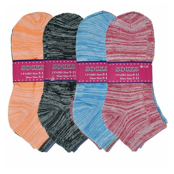 Glory Max Women's Cotton Messy Solid Ankle Socks Size 9-11 Assorted Colors 12 Pairs