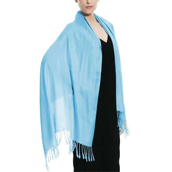 Glory Max Women's Large Soft Silky Pashmina Shawl Wrap Baby Blue Solid Plain Wedding Scarf