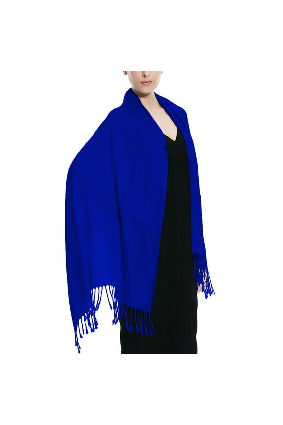 Glory Max Women's Large Soft Silky Pashmina Shawl Wrap Blue Solid Plain Wedding Scarf