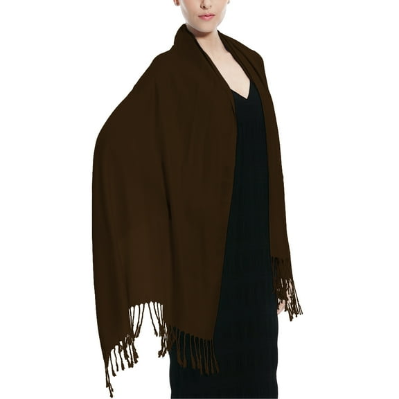 Glory Max Women's Large Soft Silky Pashmina Shawl Wrap Brown Solid Plain Wedding Scarf